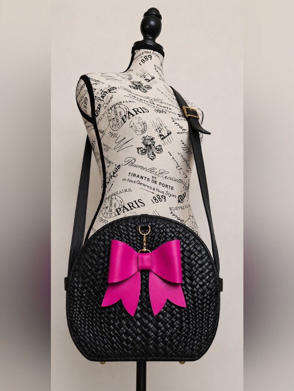 Italian Leather Woven Crossbody Bag with Gucci Leather Accessories